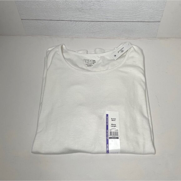Time & Tru White Elbow Sleeve Scoop Neck Shirt Tee Womens XXL 20 - Picture 2 of 5